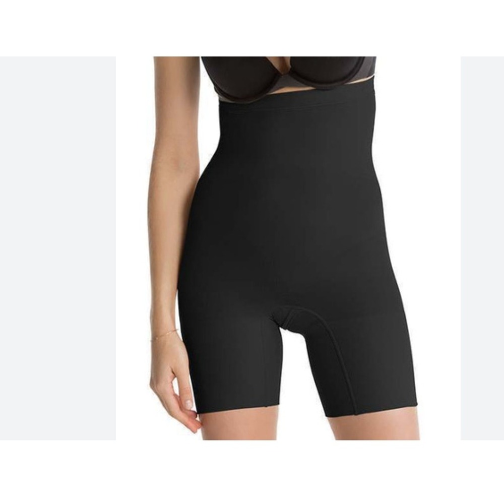Spanx Higher Power Mid-Thigh Shaper Black High Waisted Shapewear Shorts Size M
